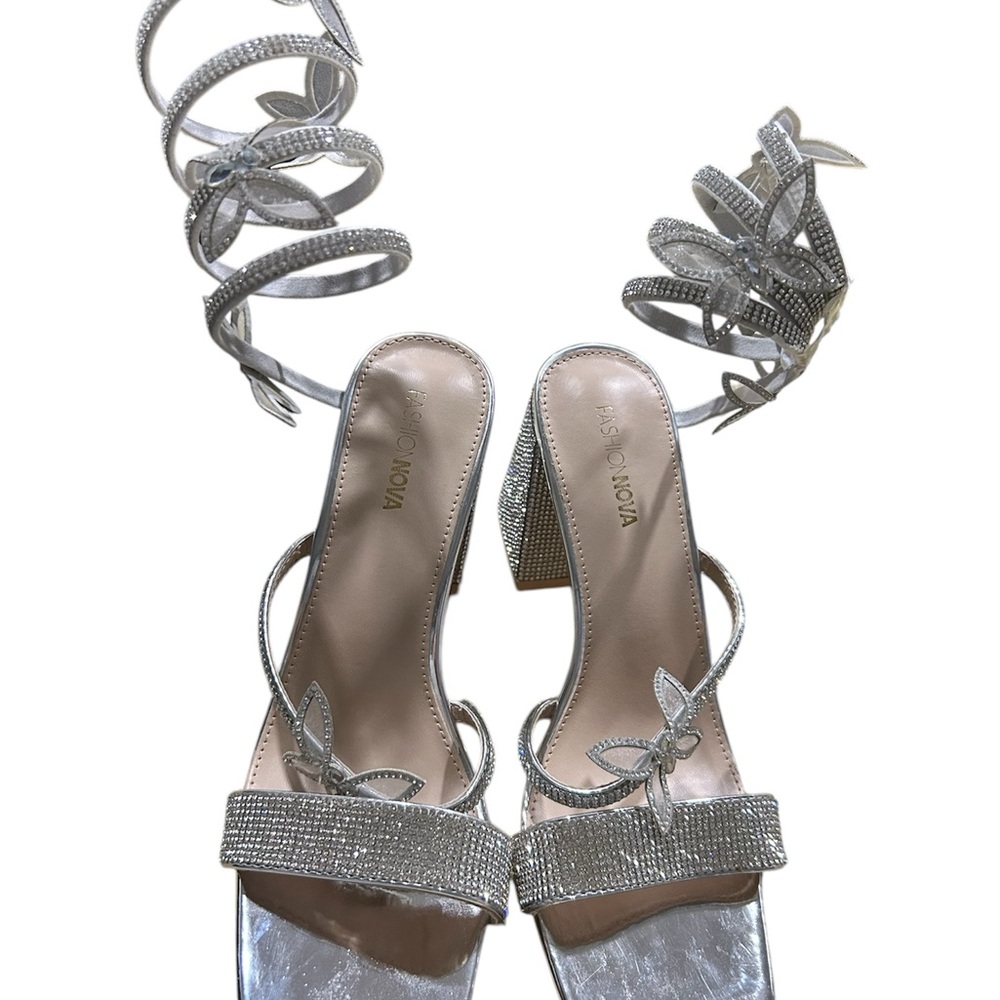 Fashion Nova Silver Strappy Heels